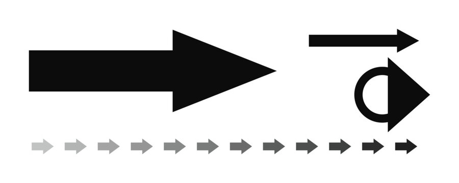 Black arrows in progression with one arrow looping back on white background