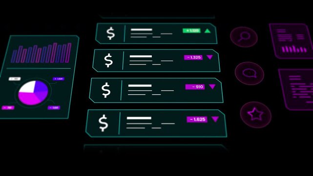 Close up view of a portrait digital finance dashboard tracking capital return rates, money exchange, and stock assets.