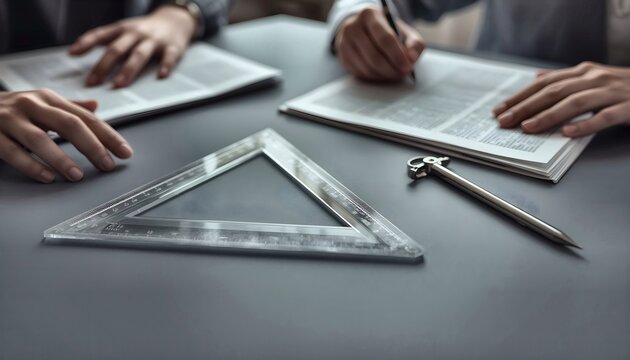 Close-up of professionals collaborating on technical design at a desk