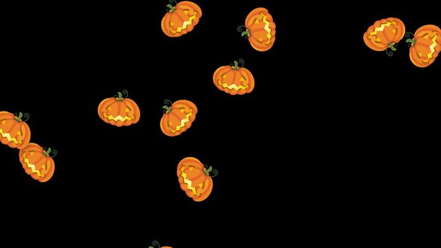 Animated Jack O Lantern Pumpkins Falling Down Against a Black Background
