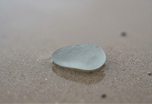Smooth sea glass on wet beach sand
