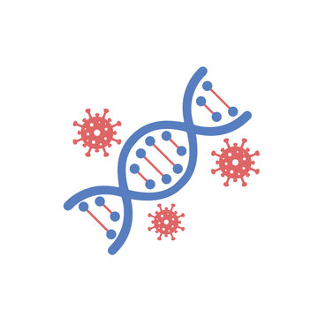 DNA Strand and Red Virus Particles Medical Research Icon