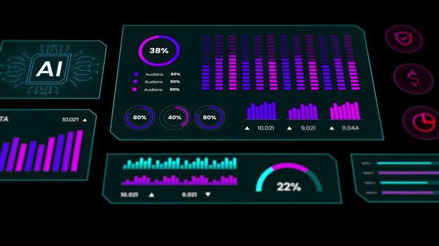 Detailed animation of user statistics and digital AI traffic data for professional marketing backgrounds.