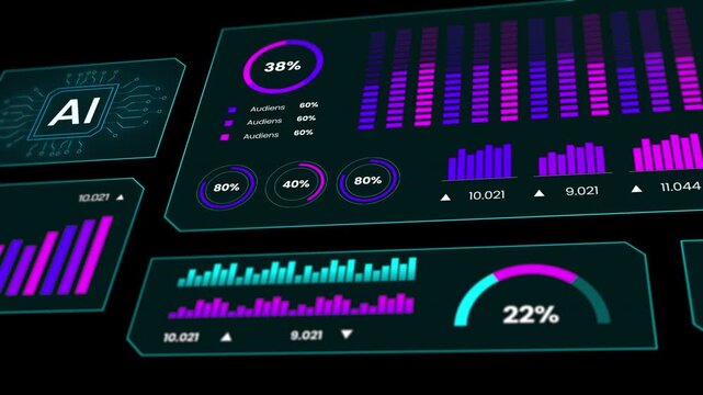 Seamless purple data grid animation featuring artificial intelligence metrics for high tech overlays.