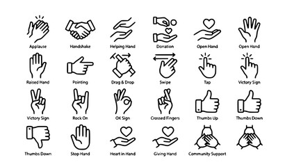 Fototapeta premium Modern Hand Gesture Outline Icon Collection for Communication and Support Vector