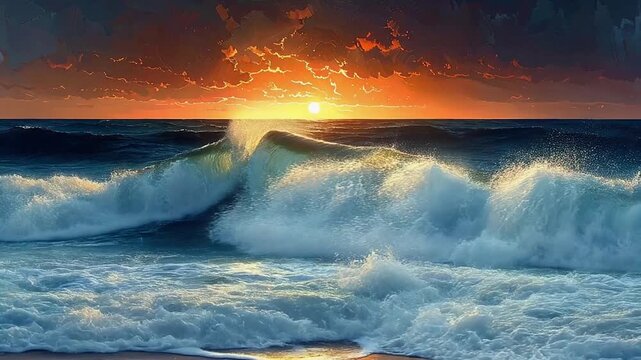 Cinematic parallax shot foamy foreground layers revealing dramatic ocean wave barrel curling scene