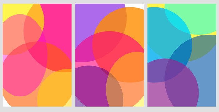 Abstract triptych wall art with overlapping colorful circles in a modern vector design