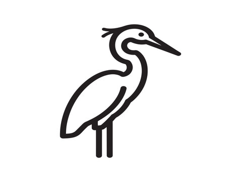 Heron icon. Minimalist bird illustration. Simple wildlife line art sign.