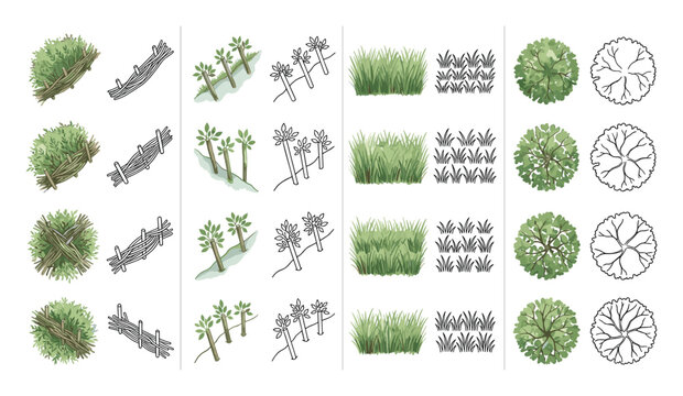 Architectural vegetation set with trees and bushes for master planning