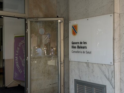 Mallorca, spain, july 06, 2026, govern de les illes balears conselleria de salut sign displaying health services and public administration in spain