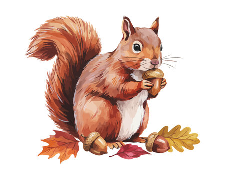 Watercolor Squirrel Clipart, Woodland Fall Animal vector illustration isolated on white background