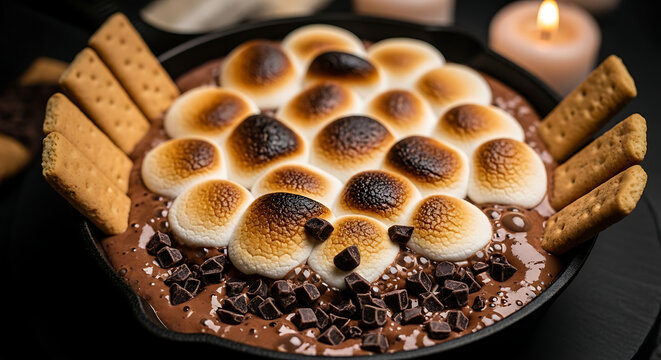S'mores Skillet Toasted Marshmallow Chocolate Graham Cracker Campfire Dessert