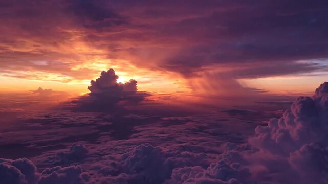 Dramatic Sunset View Above the Clouds from Airplane