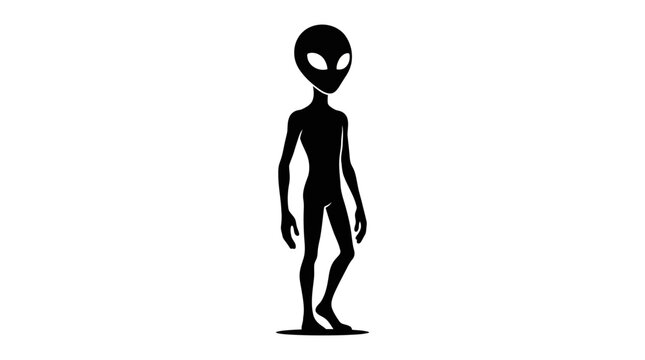 Black extraterrestrial alien silhouette isolated on white background
