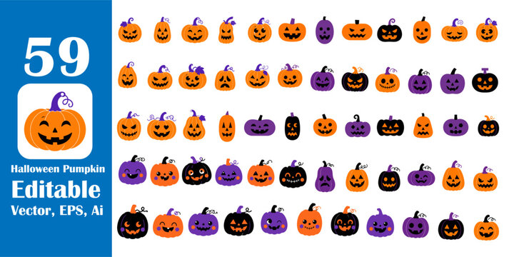 Halloween Pumpkin Vector Bundle, Cute Pumpkin Clipart Collection for Autumn Fall Halloween Graphic Resources