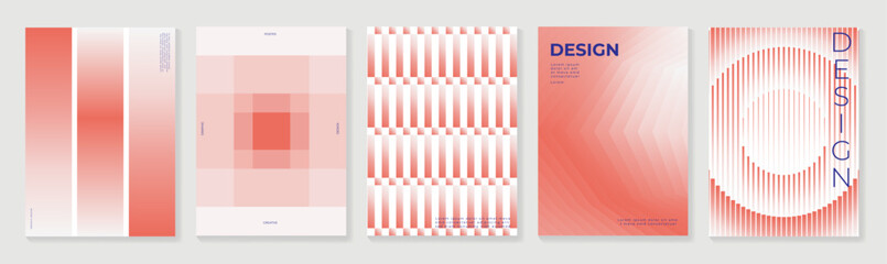 Abstract gradient poster background vector set. Modern cover templates with colorful geometric line patterns, fluid color shapes and optical illusion design for social media, banner and wallpaper.