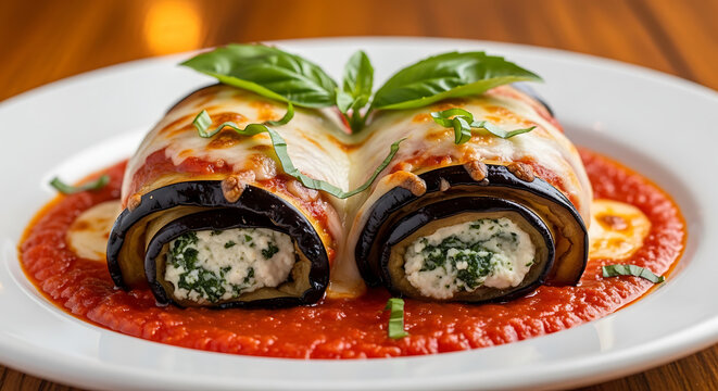 Eggplant Involtini Ricotta Spinach Marinara Mozzarella Italian Vegetarian