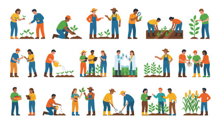 Fototapeta premium Flat Design Vector Illustration of People Working in Agriculture, Farming, Gardening, and Plant Science