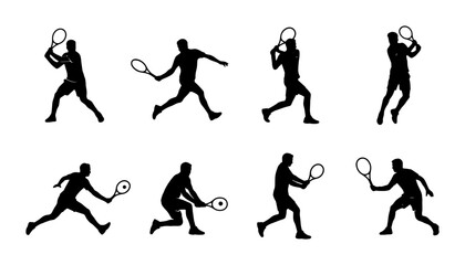 Tennis Player Silhouette Set, Dynamic Action Poses, Athlete Sports Graphics, Professional Game Illustration, Vector Collection © Riyan