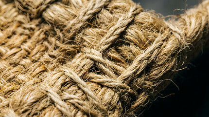 Fototapeta premium Macro close up of woven natural hemp rope texture with organic fibers