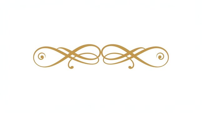 Gold calligraphic flourish divider, ornate vintage swirl ornament for text separation on a clean white background