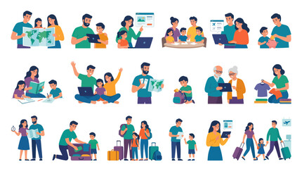 Fototapeta premium Flat Design Family Travel Planning Vector Illustrations