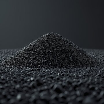 Close-up of coarse iron ore pellets texture with dramatic low-key lighting