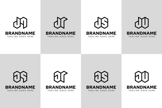 Letters JQ JR JS JU Geometric Logo Set, for QJ RJ SJ UJ initials