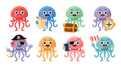 Colorful cartoon octopus characters sitting on colorful blocks Vector © AZIFA