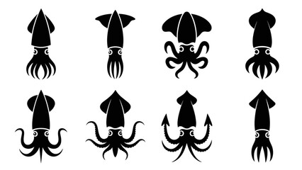 Black and white squid and octopus vector icons set in clean style Vector © AZIFA