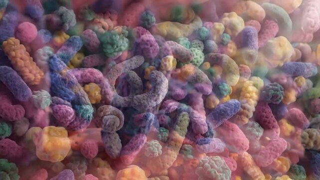 Microscopic View of Colorful Gut Microbiota