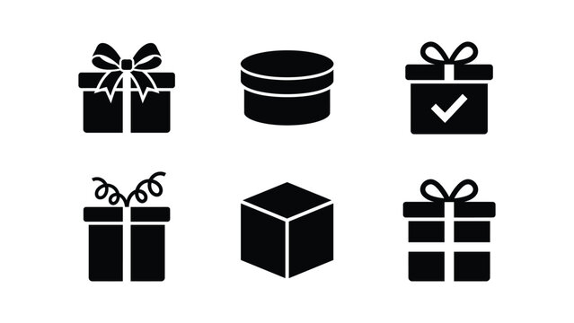 Gift Box And Package Silhouettes A Collection Of Black Flat Icons On White Background