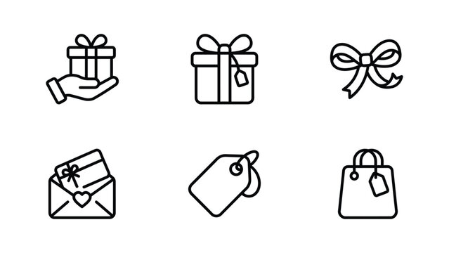 Gift themed Line Icons Set On White Background Including Presents Bows And Shopping Bags