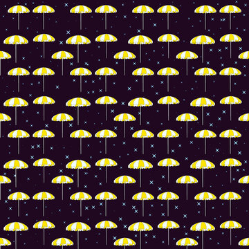 Seamless summer beach umbrella pattern vector isolated on black background