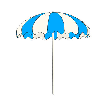 Single blue and white striped beach umbrella vector isolated on transparent background