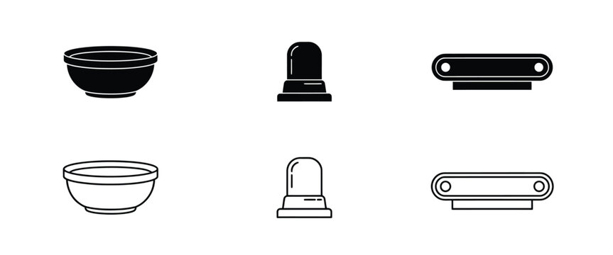 Set of six featuring a round bowl, a warning beacon light, and a rectangular base in two styles dish