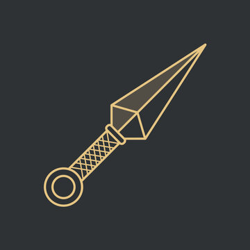 Gold line art kunai dagger on a dark background.