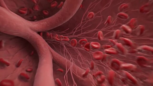 3D Animation of Red Blood Cells Flowing Through Artery