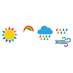 Obraz premium Weather Icons Featuring Sun, Rainbow, Cloud with Rain, and Wind Featuring Icon, Illustration, Design with Vector and Symbol