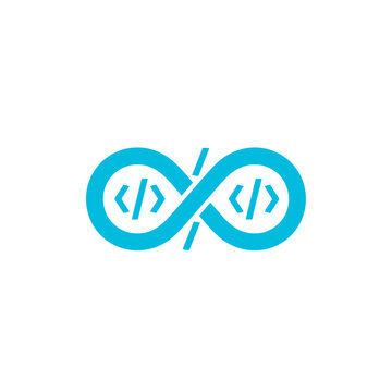 Infinity loop logo with integrated coding bracket symbols.