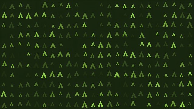 Abstract seamless pattern with small green pine tree icons on dark background