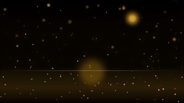 Dark background with glowing golden particles and horizontal light flare line