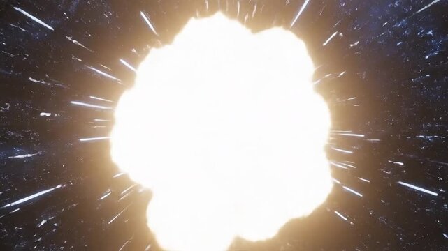 Bright light explosion at a singularity point with converging lines for cinematic transition