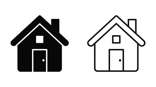 House Silhouette Icon Set Black And White Linear Design