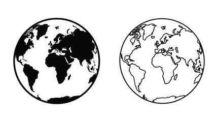 Earth globe illustration black and white line drawing on white background © Villain