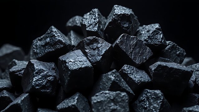 Sintered iron ore chunks with metallic sheen, industrial material close-up.