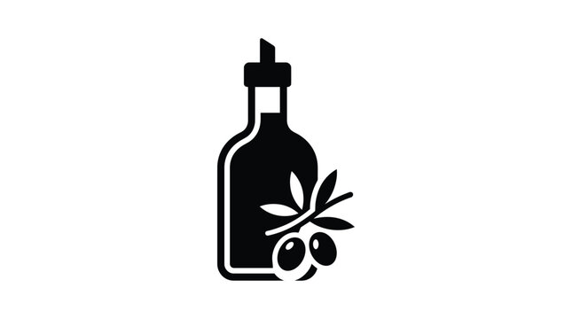olive oil bottle with branch silhouette leaves fruit food culinary icon symbol