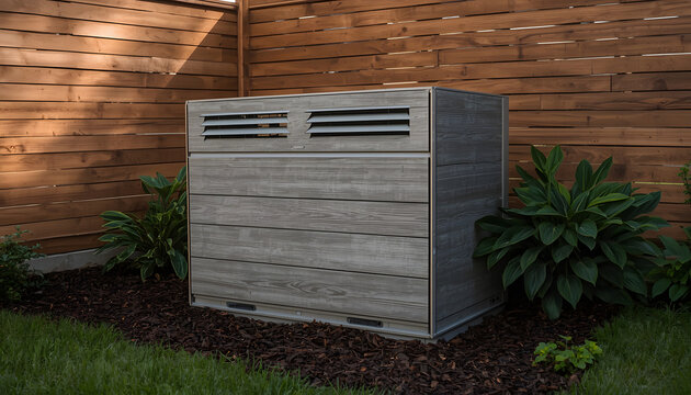 Outdoor Wooden Generator Box in Garden