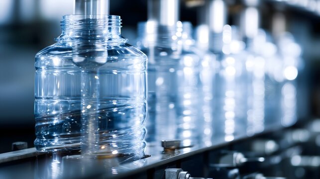Injection stretch blow molding process forming a PET bottle from molten plastic