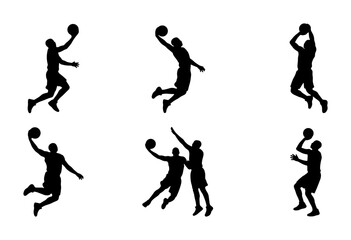 Basketball Player Silhouettes, Dynamic Action Poses, Slam Dunk and Shooting Vector Icons, Sports Graphic Elements for Athletic Design © Ayan